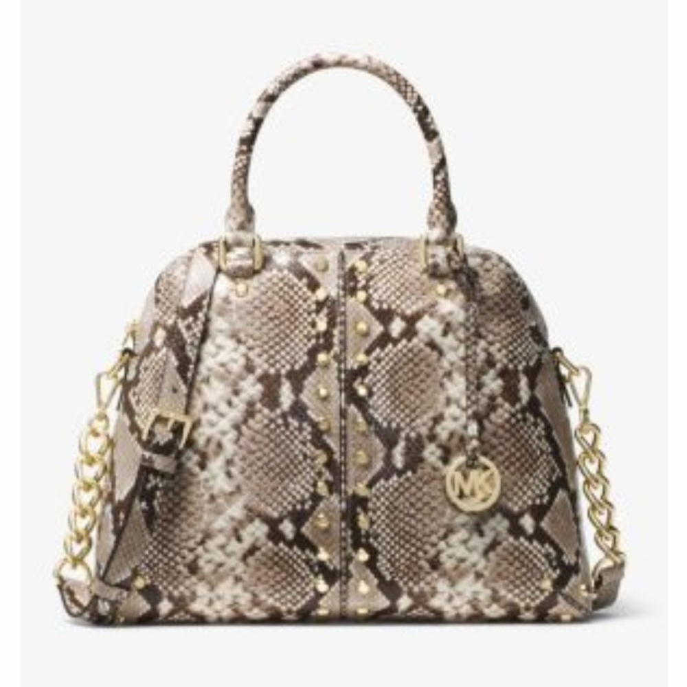 Michael Kors Astor Studded Snake-Embossed Satchel